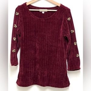 Carolyn Taylor Burgundy Chenille Button Sleeve Pullover Sweater Size M